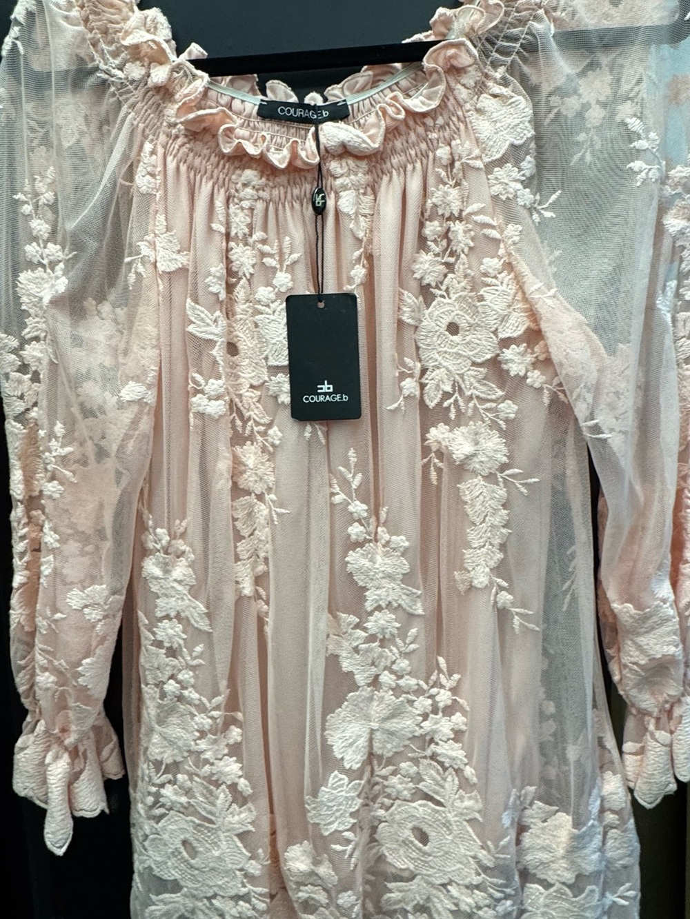 Courage+B Blush Pink Embroidered Mesh Tunic Top